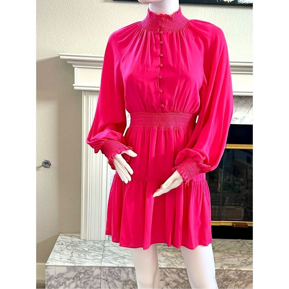 Alice + Olivia smocked Lavinia blouson mini dress  Size 2 New with tags - Picture 3 of 10